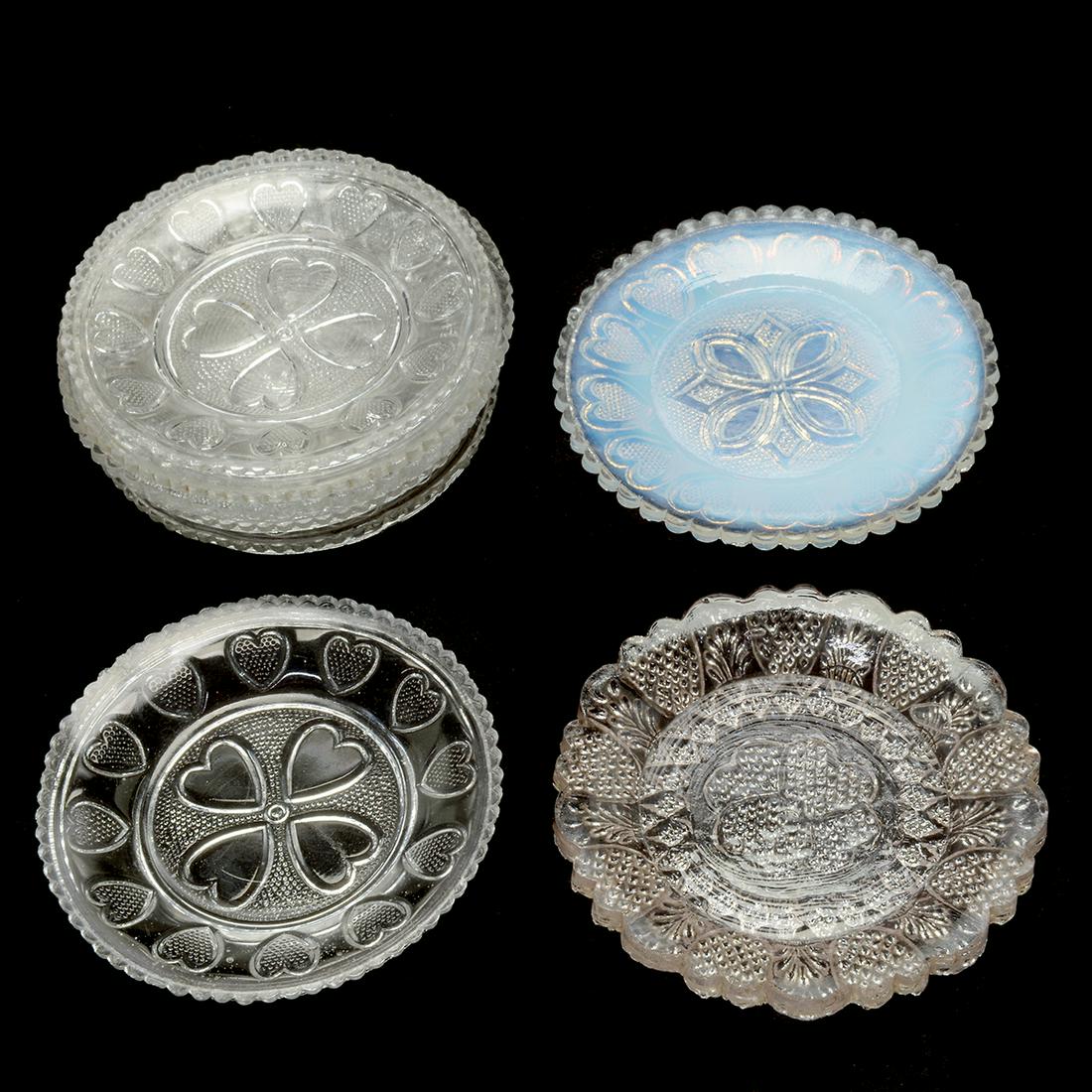 Eight American Lacy Glass Heart Pattern Cup Plates, (1 of 2)