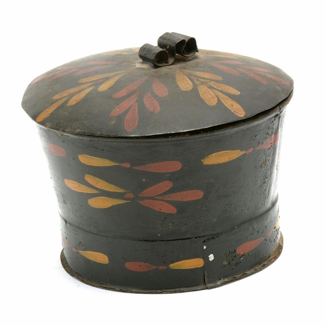 19th Century American Folk Art Tole Ware Round Box. (1 of 2)