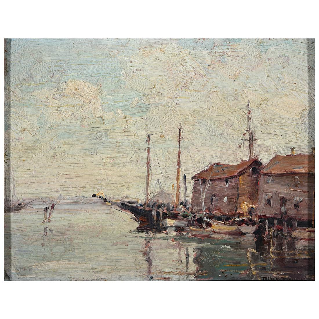 Frank A. Bicknell "Potter's Wharf, CT" oil on board (1 of 2)