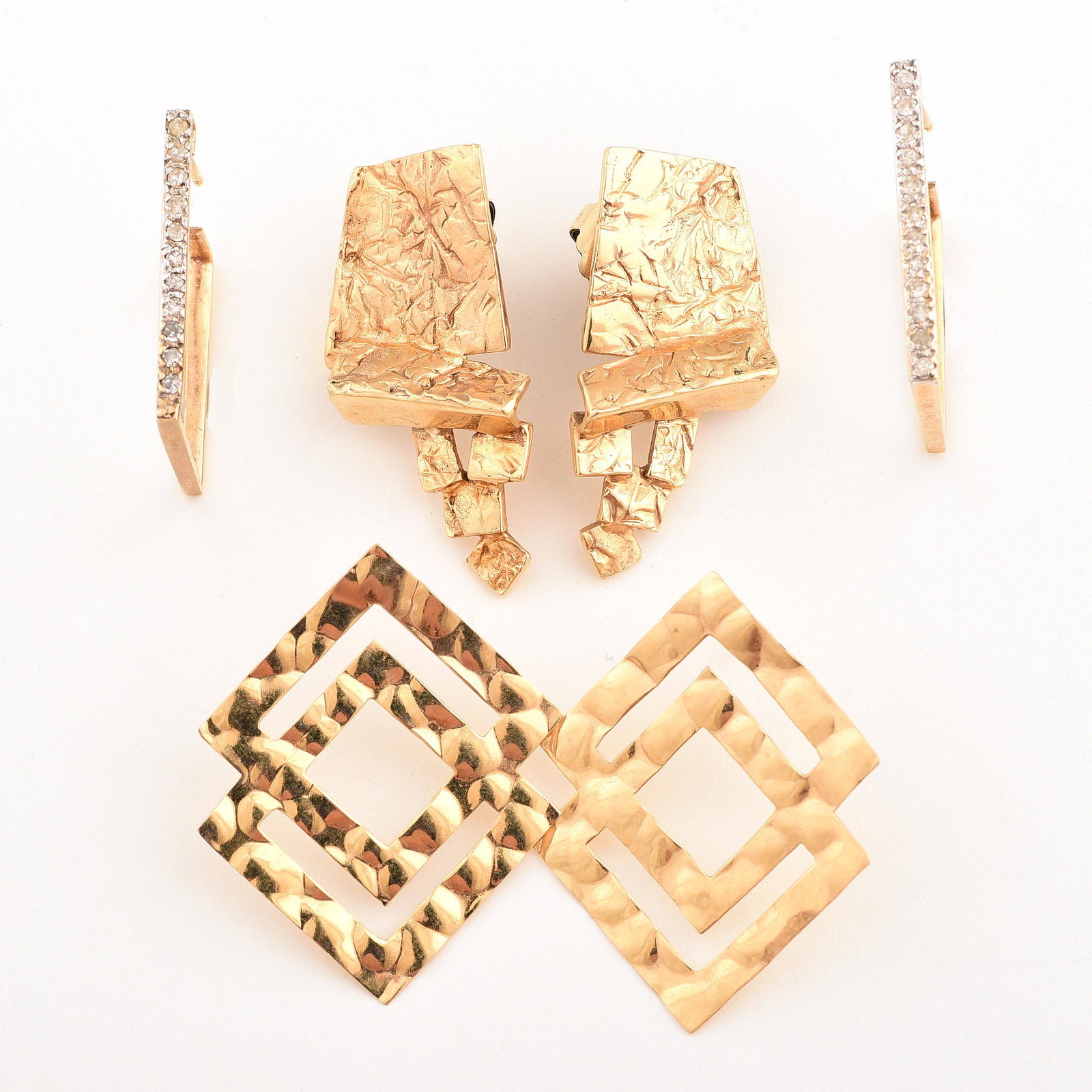 Collection of Three Pairs of Diamond, 14k Yellow Gold (1 of 2)