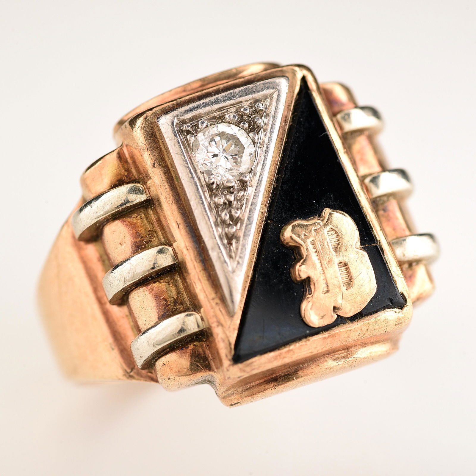 Men's Diamond, Black Onyx, 10k Yellow Gold Ring. (1 of 3)
