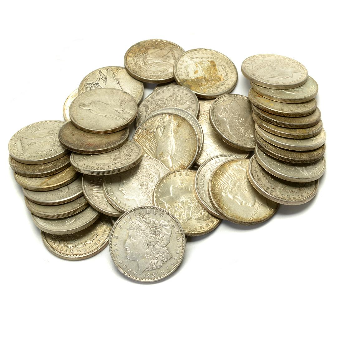 US Lot of 38 Morgan and Peace Dollars (1 of 3)