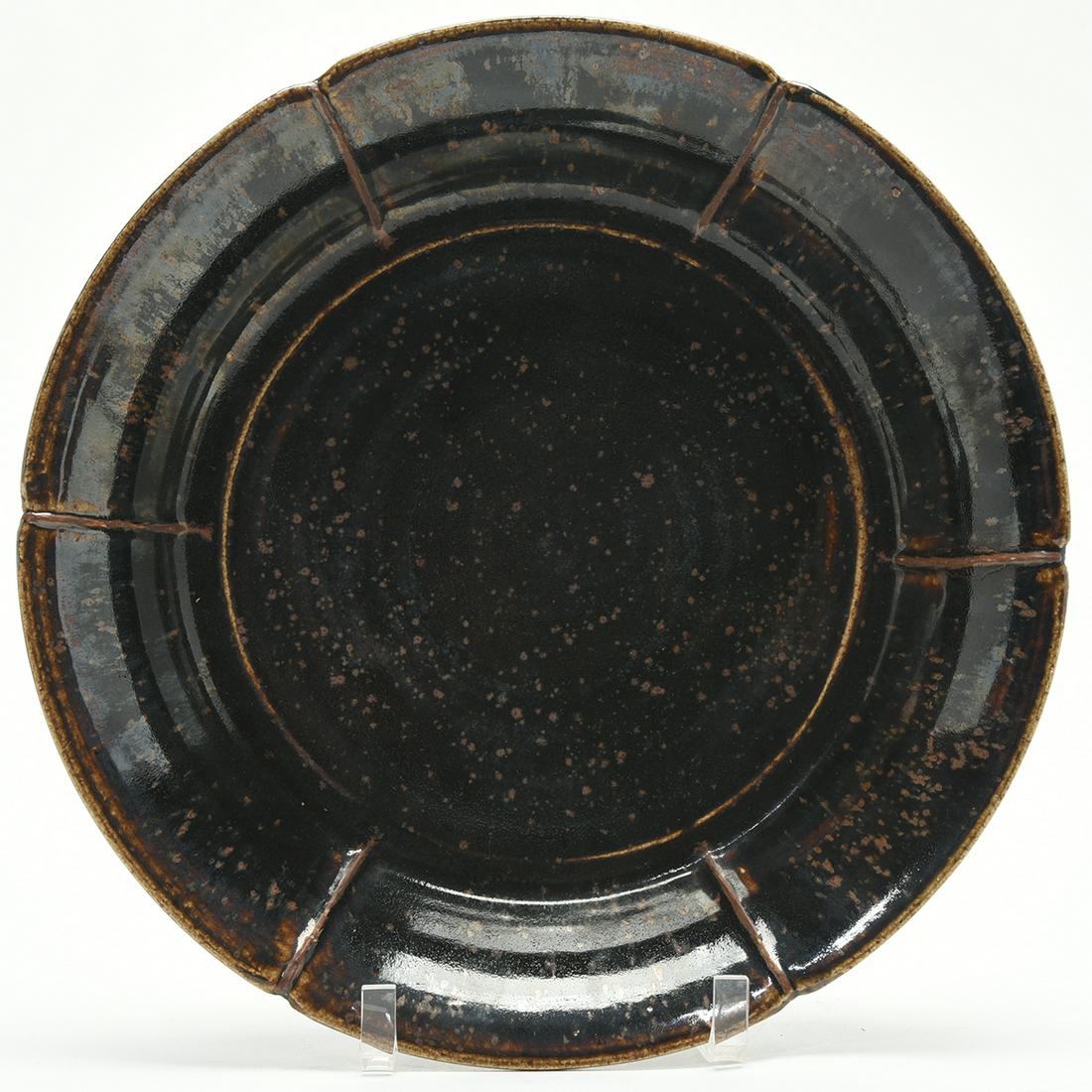 Chinese Black 'Partridge Feather' Glazed Lobed Dish (1 of 2)