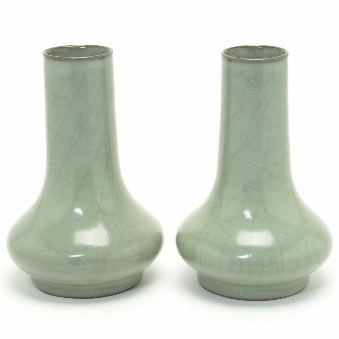 Pair of Chinese Guan-Type Bottle Vases (1 of 2)