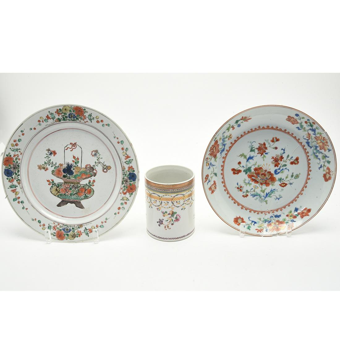 Three Chinese Export Mug and Plates (1 of 2)