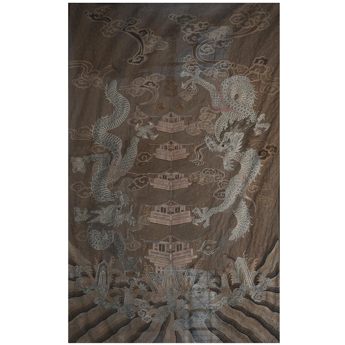 Large Framed Japanese Silk Embroidery Tapestry (1 of 2)