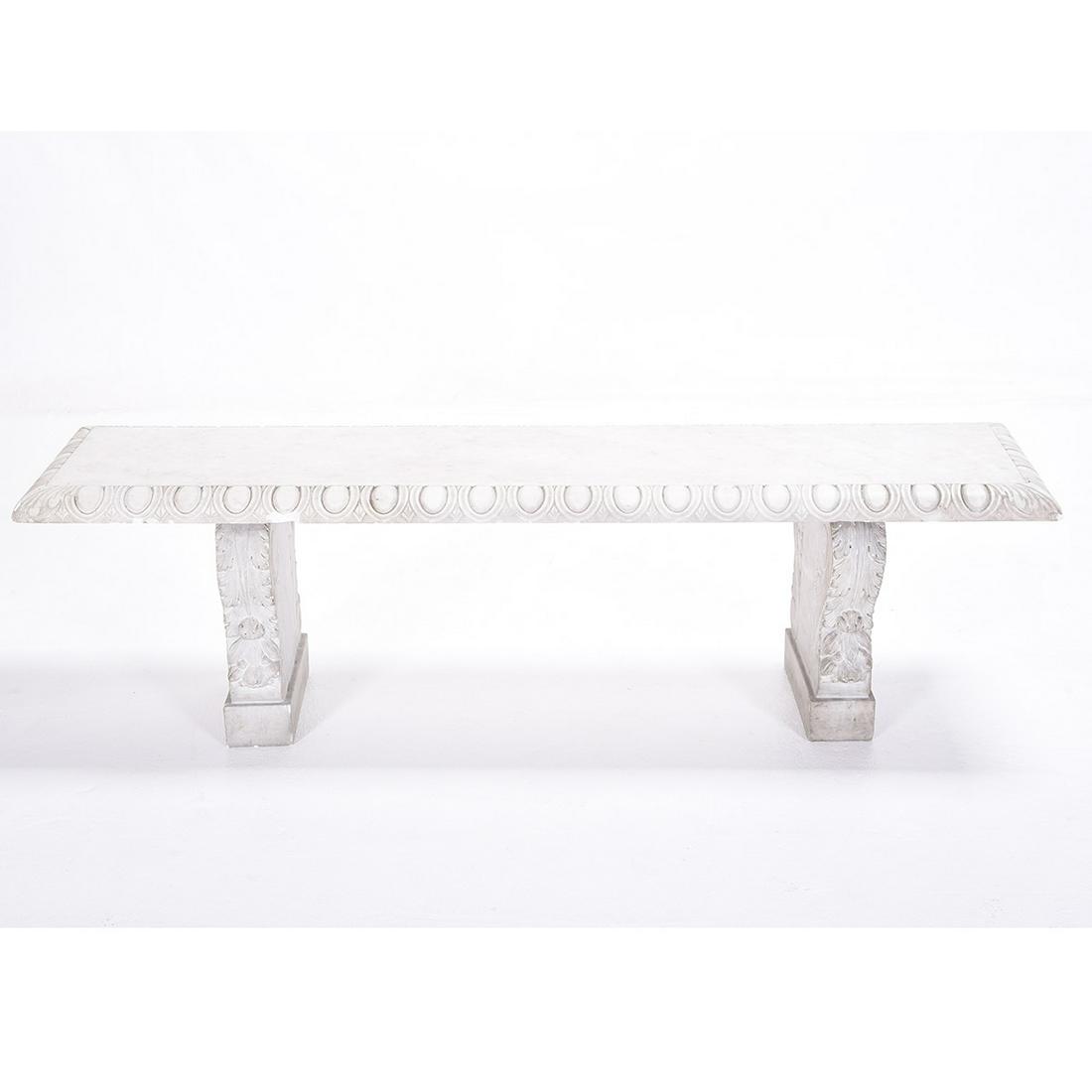 Neoclassical Style Carved Marble Bench with Stone Base. (1 of 2)