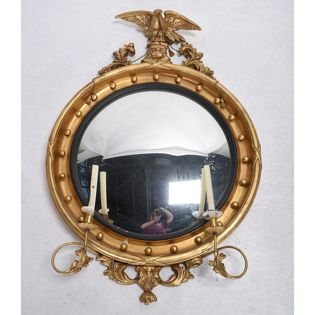 Federal Style Gilt Wood Framed Bull's Eye Wall Mirror. (1 of 2)
