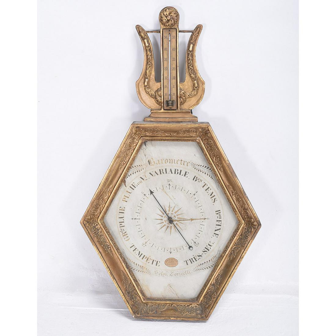 French LeliÃ‹vre Gilt-Wood Barometer and Thermometer. (1 of 2)