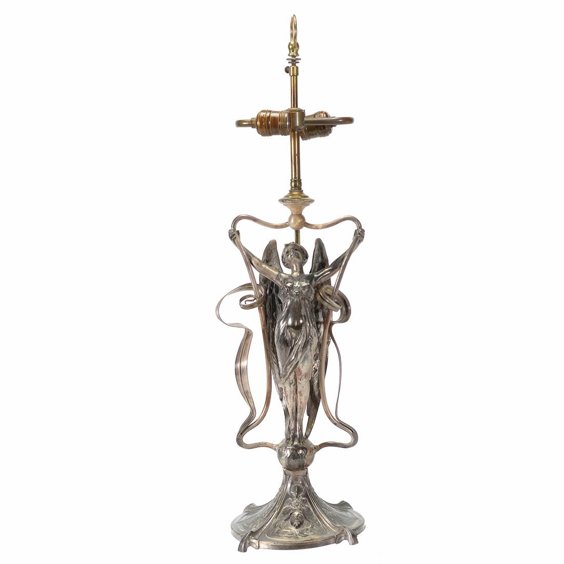Art Nouveau Pewter Figural Table Lamp. (1 of 4)