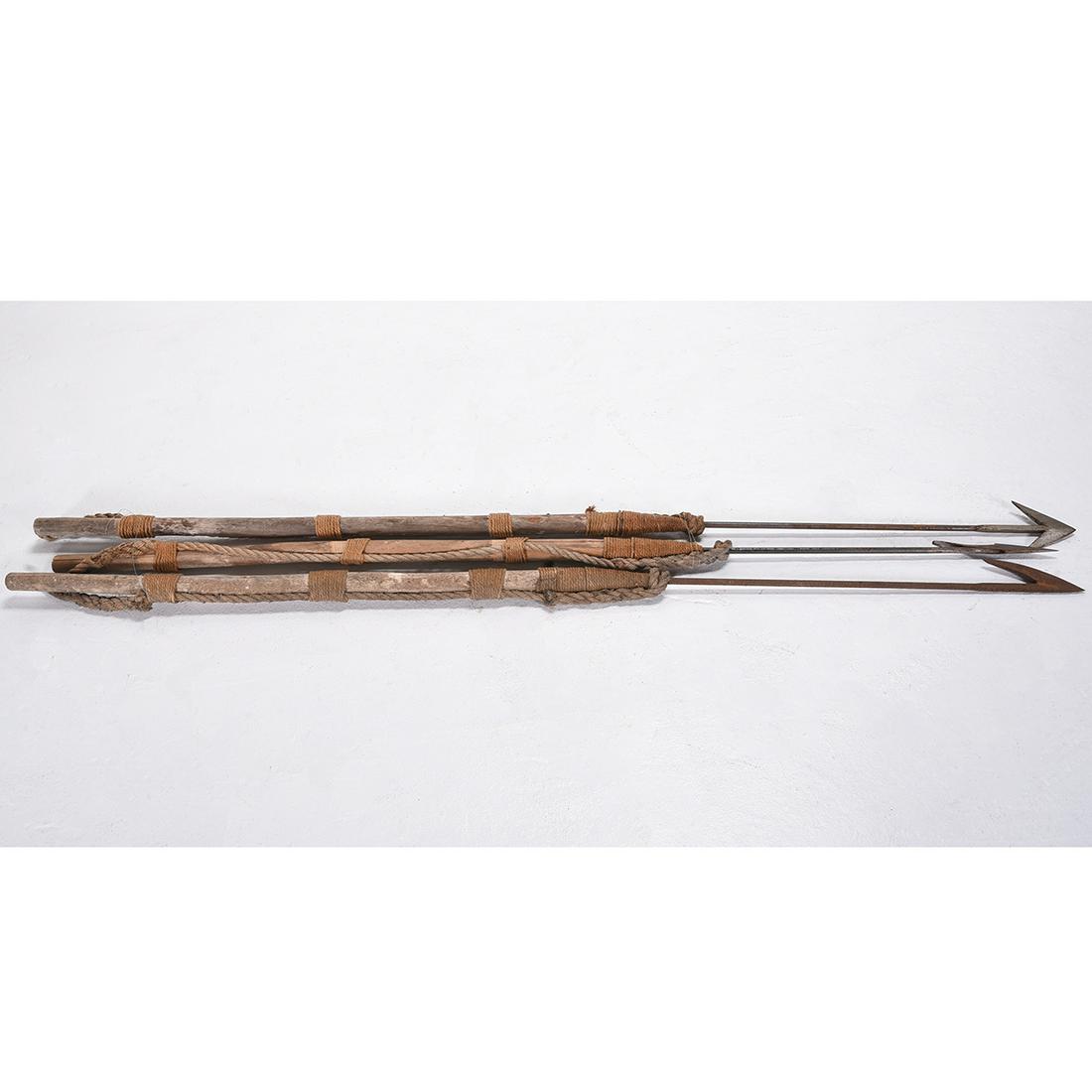 Three Antique Wood and Iron Whaling Harpoons. (1 of 2)