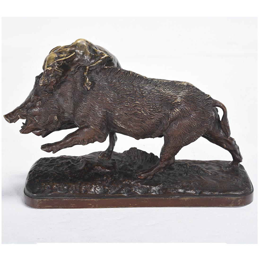 After Isidore Bonheur "Hound attacking Boar" bronze (1 of 3)