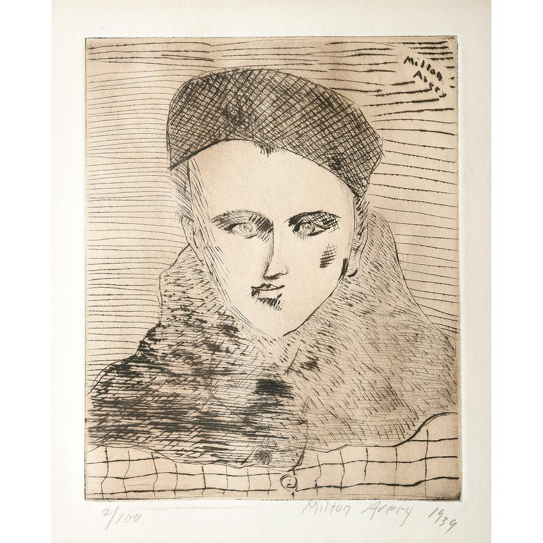 Milton Avery "Sally with Beret" drypoint (1 of 3)