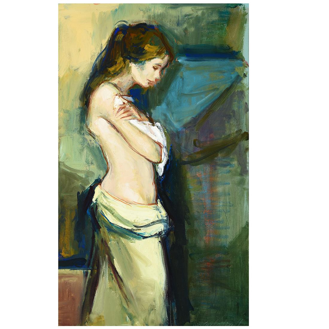 Jan de Ruth "Standing Nude" oil on canvas: JAN DE RUTH (American / Czech 1922-1991) "Standing Nude" Oil on canvas. 24 x 14 inches; Frame31 3/4 x 21 1/2 inches. Signed lower right: Jan de Ruth.