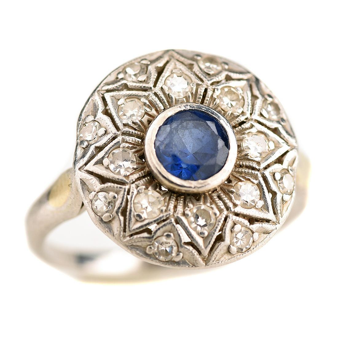 Sapphire, Diamond, Platinum Ring. (1 of 3)