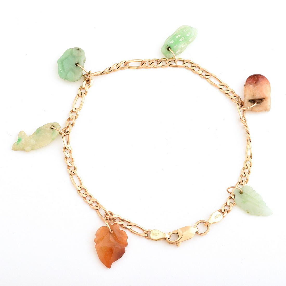 Jade, 14k Yellow Gold Charm Bracelet. (1 of 2)