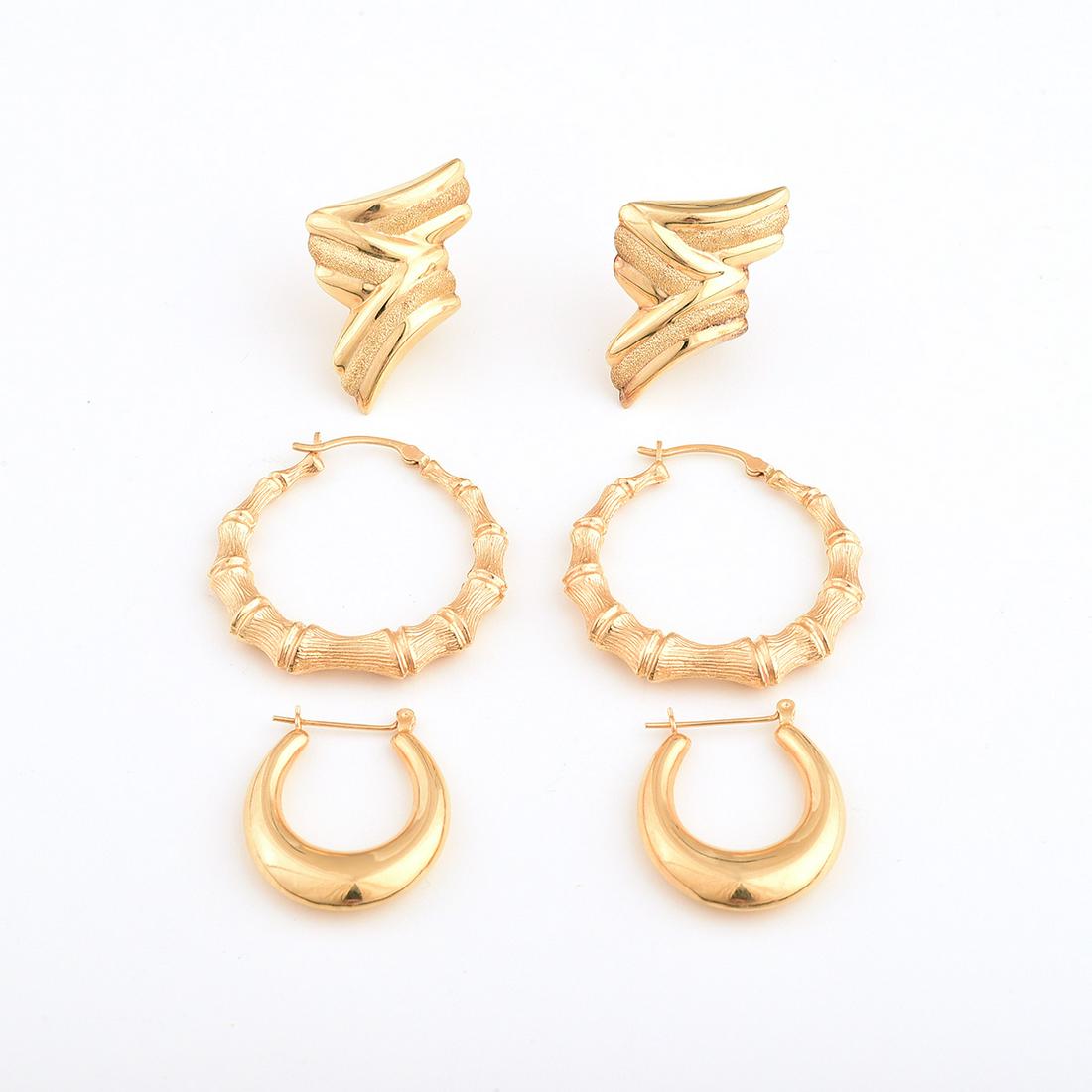 Collection of Three Pairs of 14k Yellow Gold Earrings. (1 of 2)