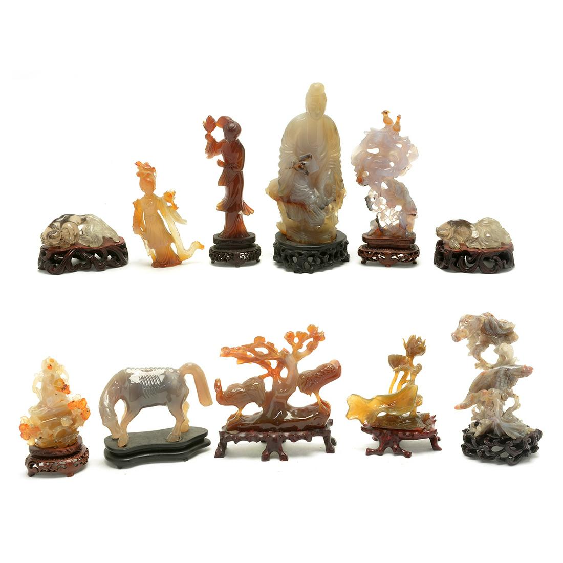 Group of Eleven Chinese Carved Agate Carvings (1 of 3)