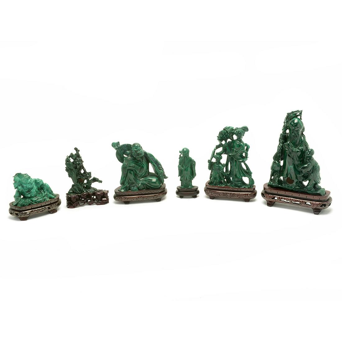 Group of Six Chinese Malachite Carvings (1 of 2)