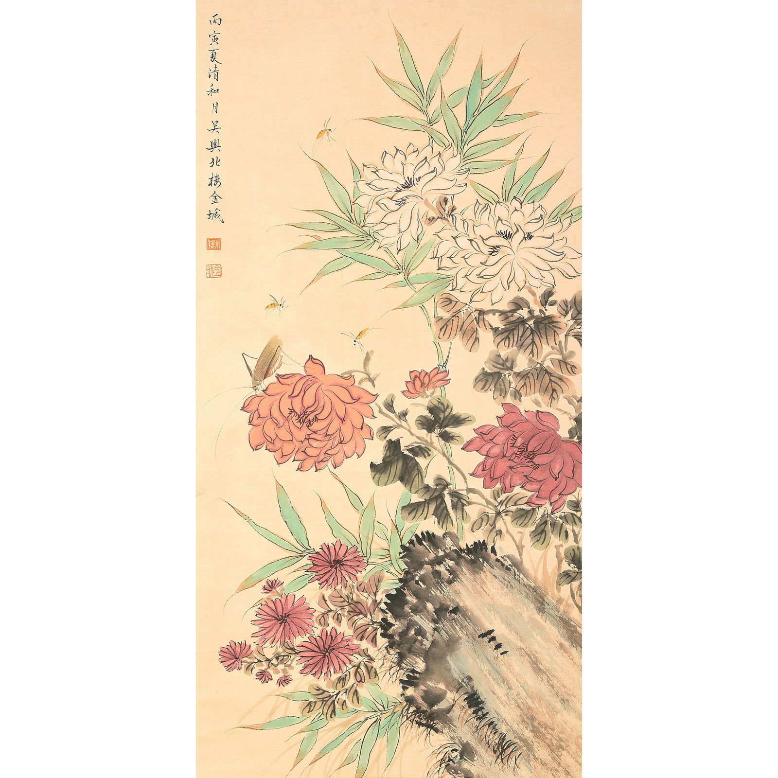 Attributed to Jin Cheng (1878-1926): Bees and Flower (1 of 3)