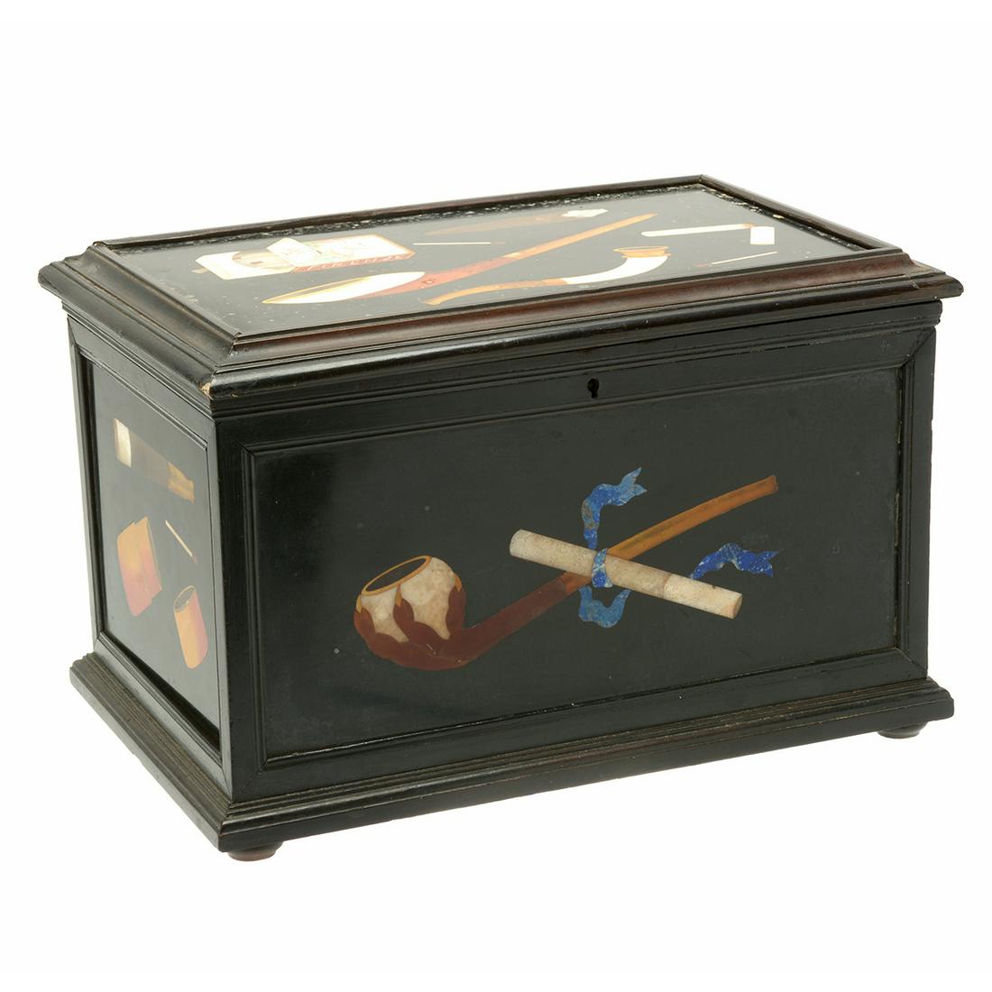 Italian Pietra Dura Inlaid Tobacco Box. (1 of 3)