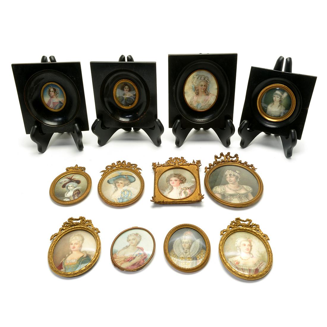 Framed 12 Portrait Miniatures of Women, Some Signed. (1 of 2)