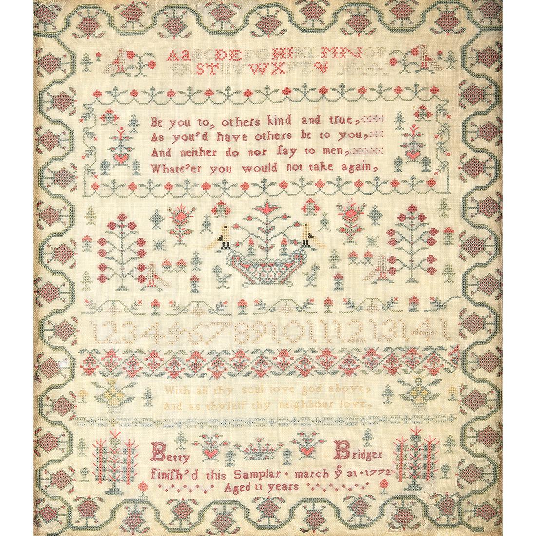 18th Century English Framed Needlework Sampler. (1 of 2)