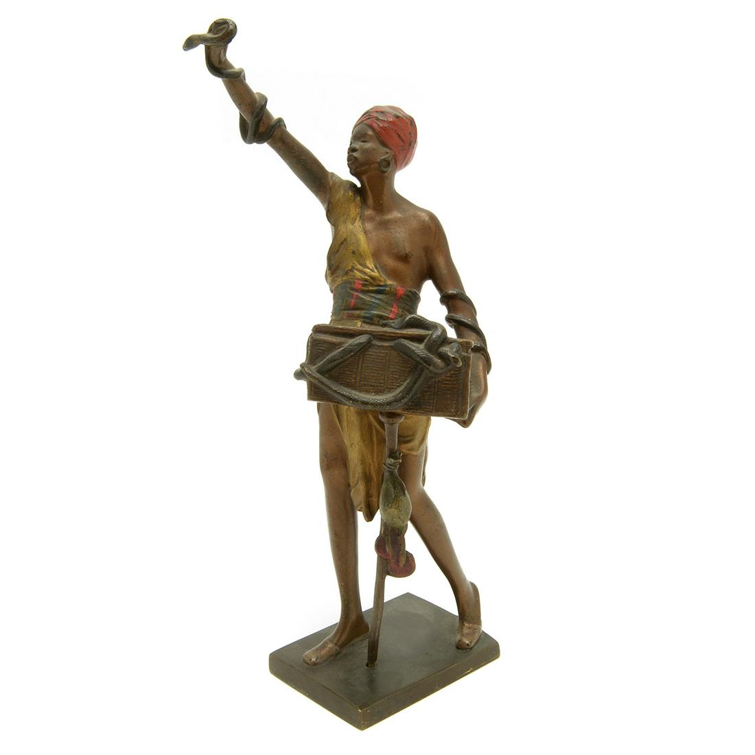 Austrian Cold-Painted Bronze Figure of a Snake Vendor. (1 of 3)