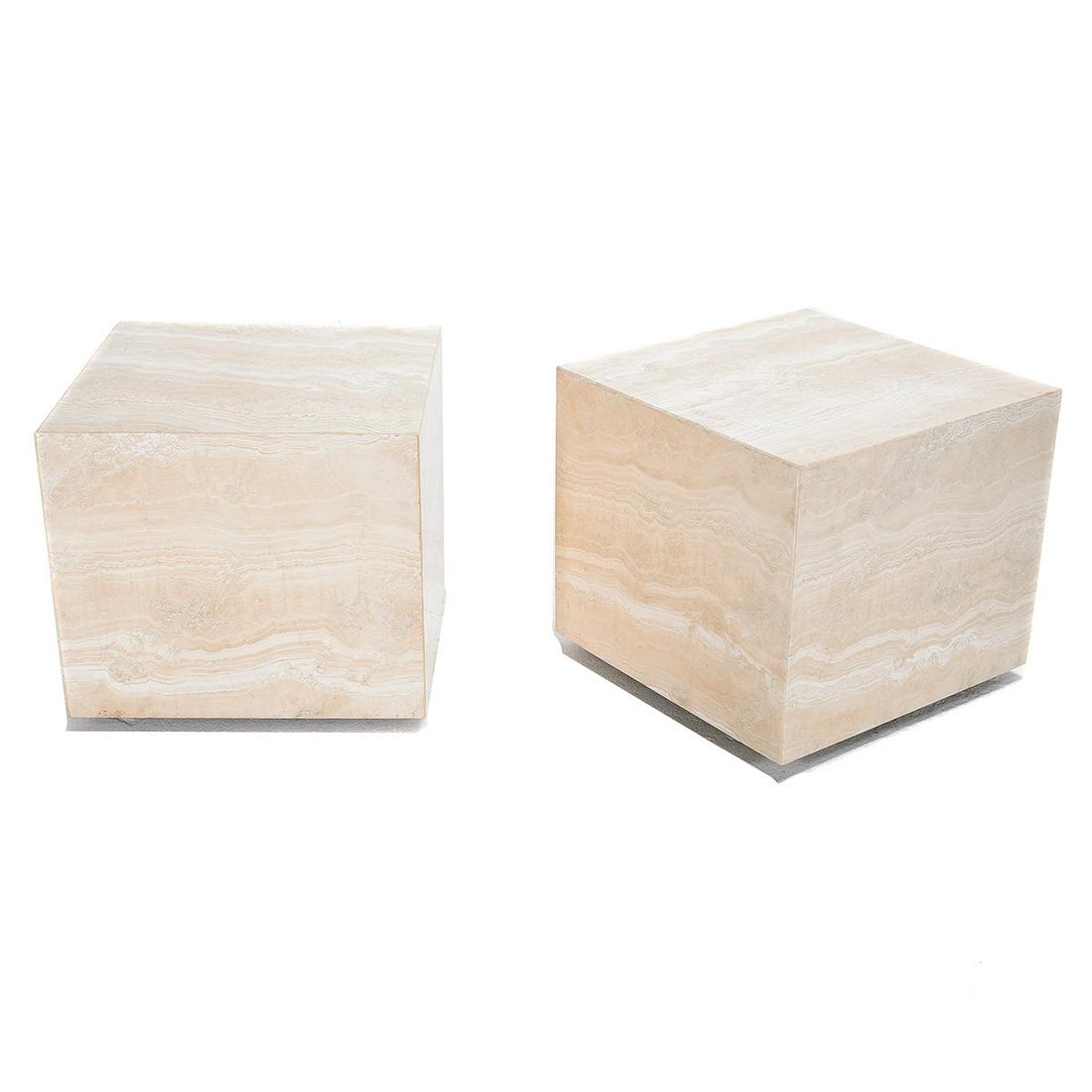Pair of Travertine Marble Rolling Occasional Tables. (1 of 2)