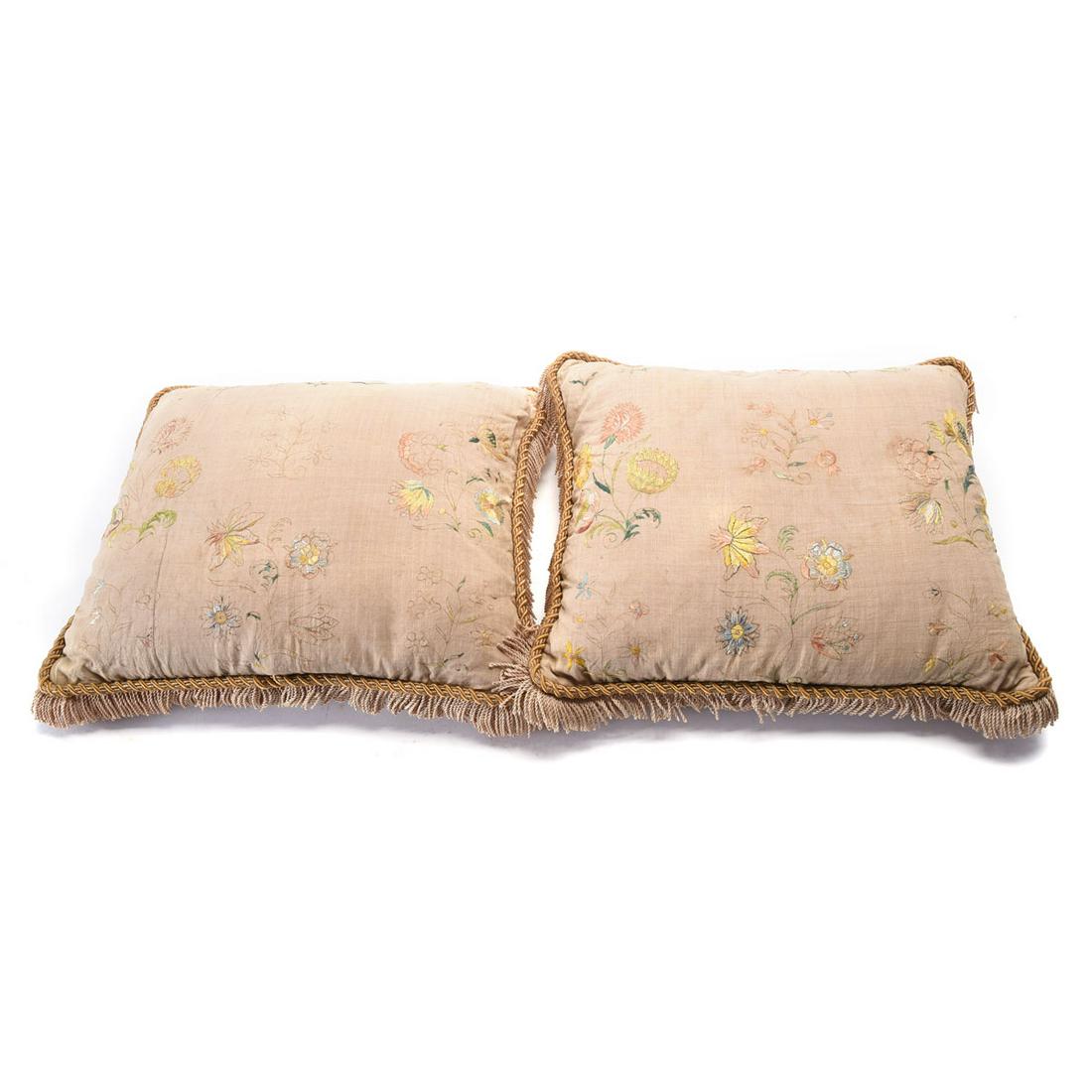 Pair of French Silk Moire Embroidered Pillows. (1 of 5)