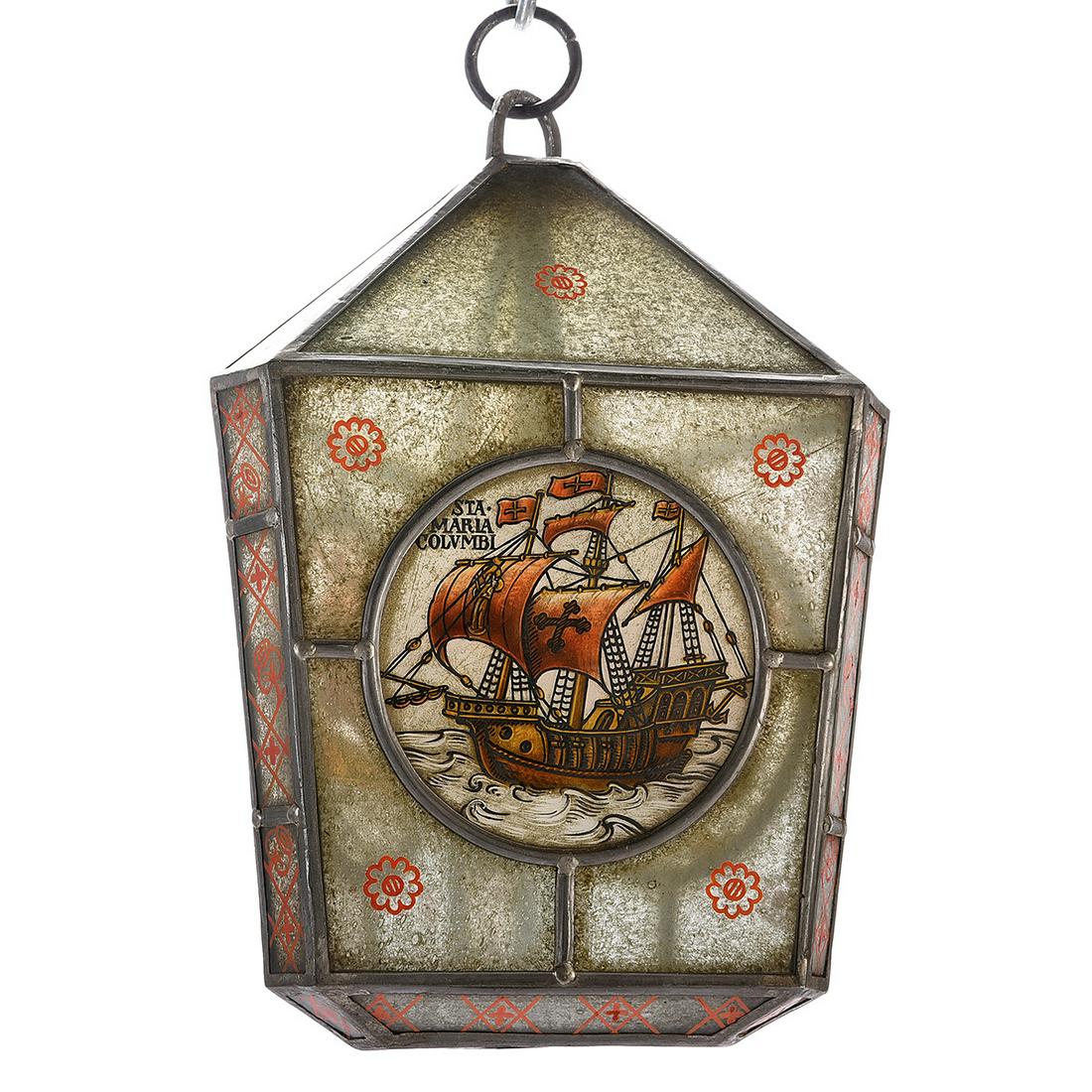 Painted Ship Motif Stained Glass Lantern. (1 of 4)