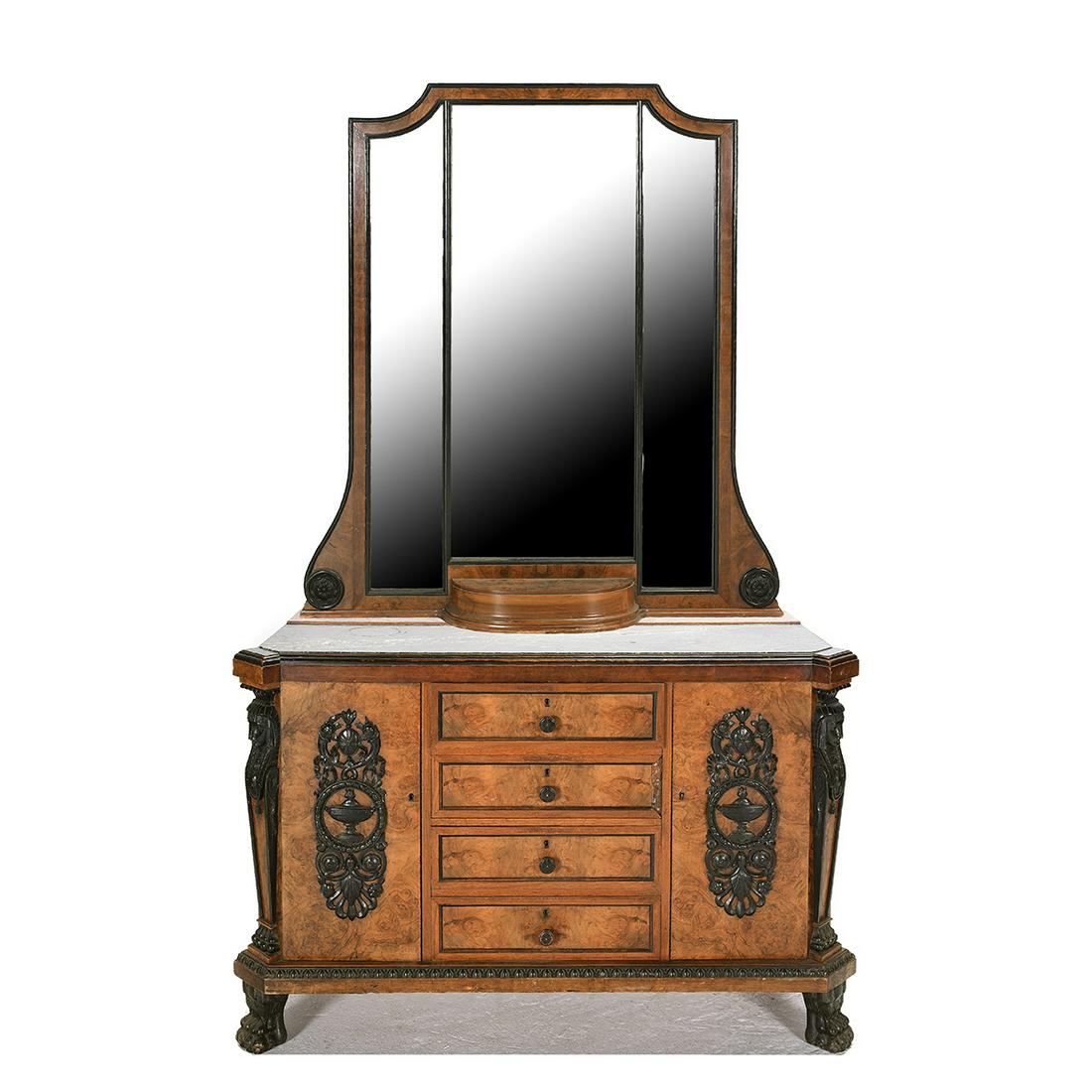 Victorian Style Burl Walnut Marble Top Server with (1 of 10)