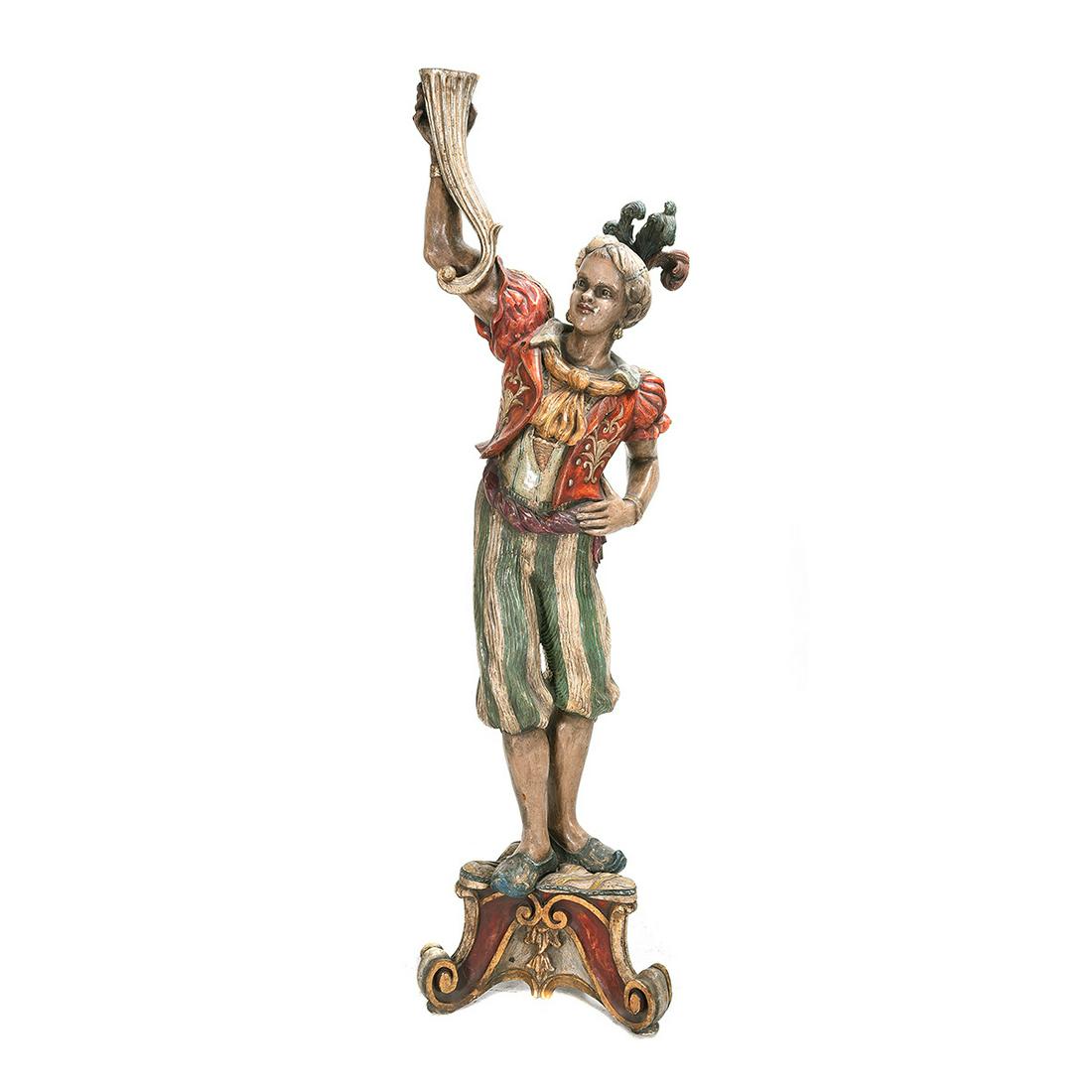 Carved Wood Painted Figural Torchere. (1 of 2)