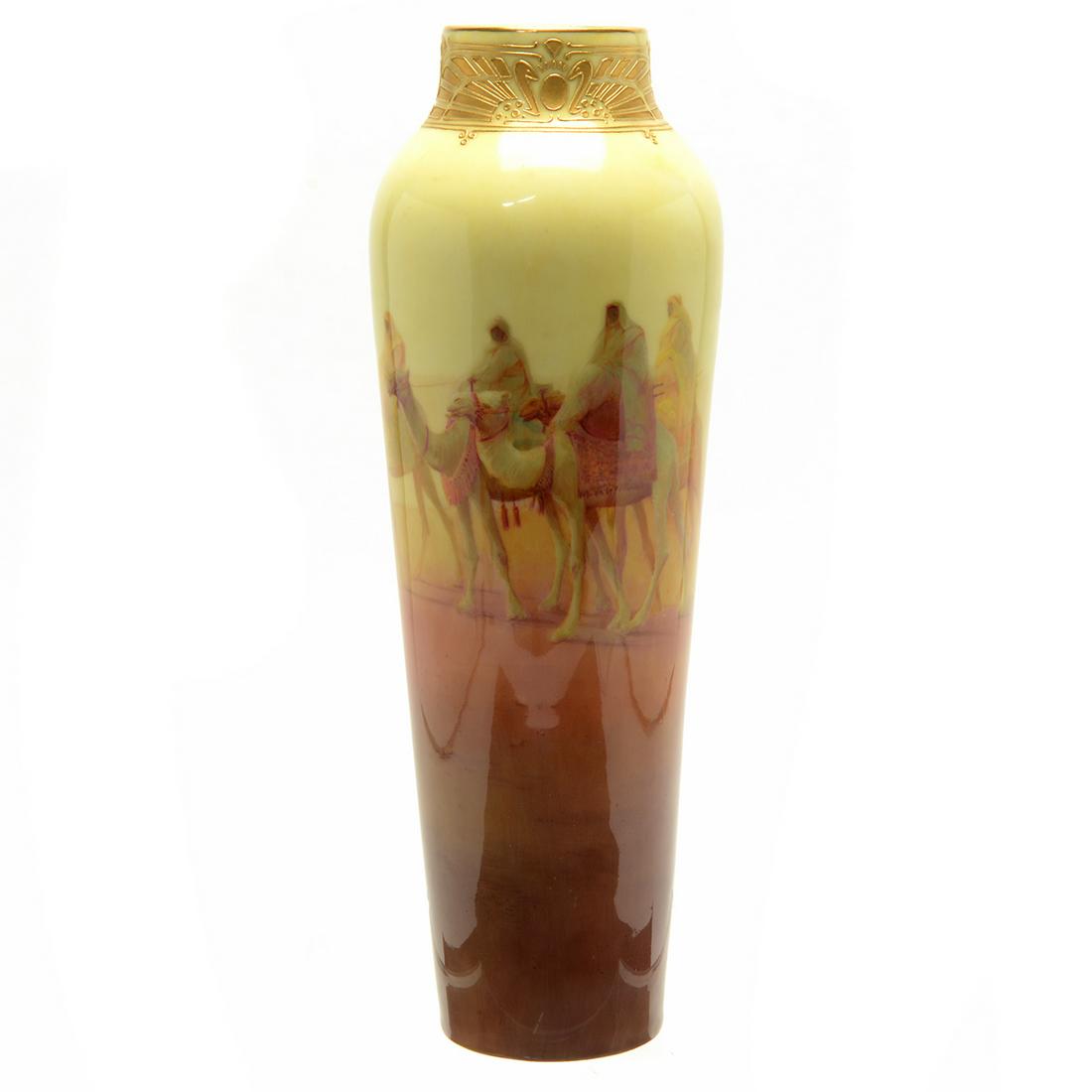 Doulton Burslem Egyptian-Revival Hand-Painted Vase, (1 of 2)