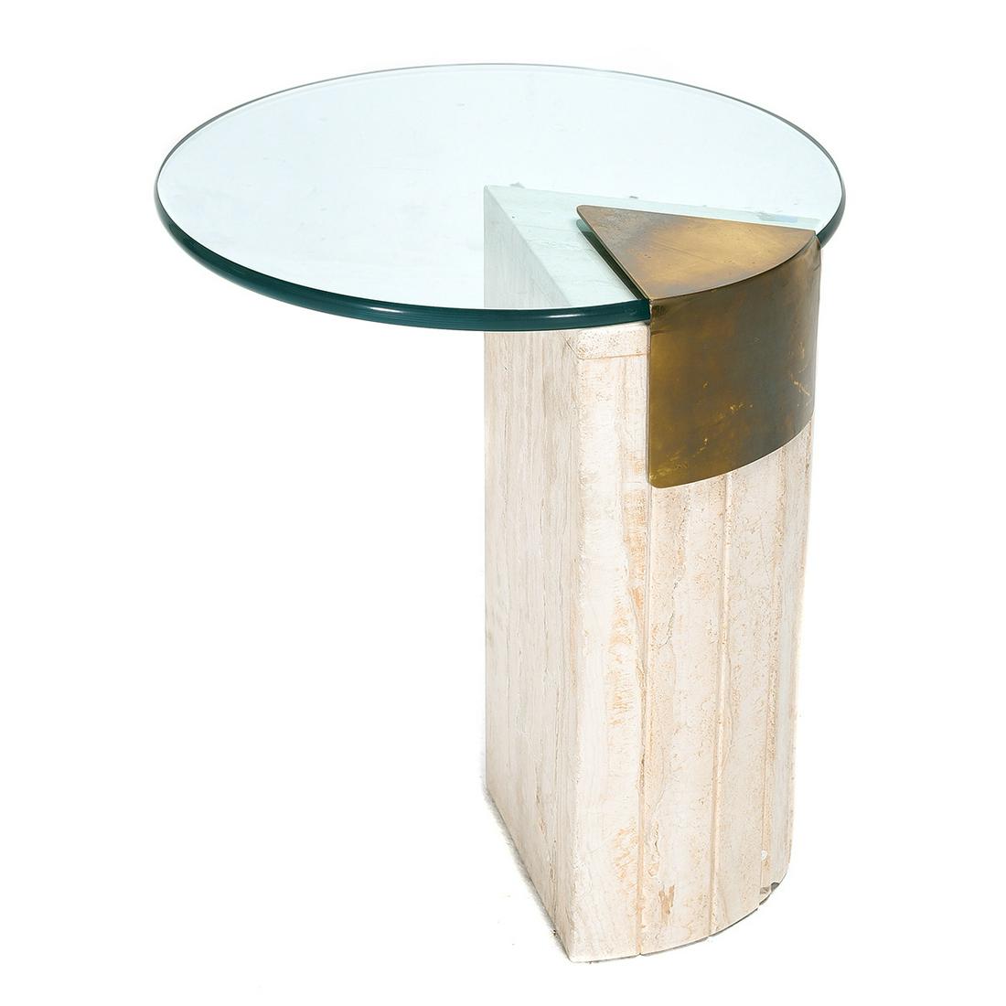 Modern Glass, Marble, and Brass End Table. (1 of 2)