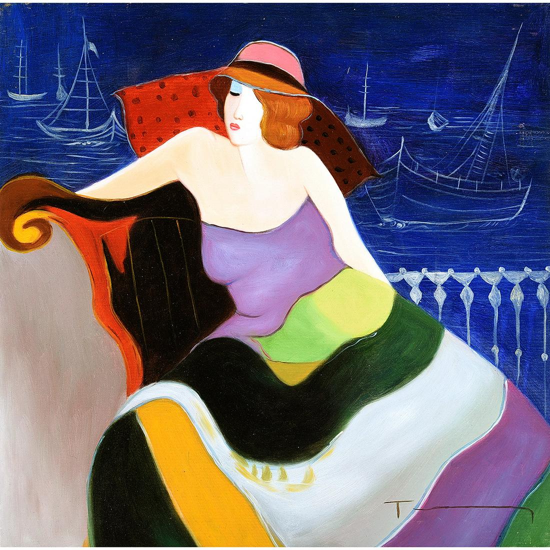 Itzchak Tarkay "woman At Seaside" Oil