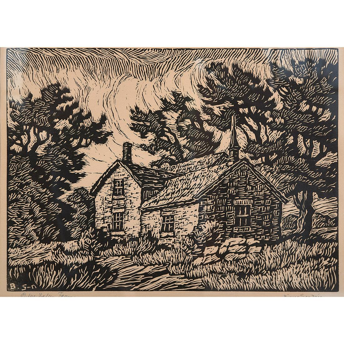 Birger Sanzden "Blue Valley Farm" wood block (1 of 3)