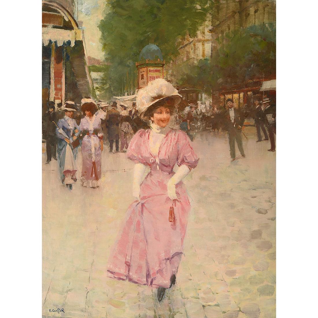 Victor Guerrier "Woman in Paris" oil on canvas (1 of 3)