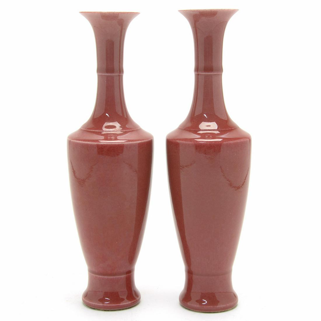 Two Chinese Peachbloom Glaze Amphora Vases (1 of 6)