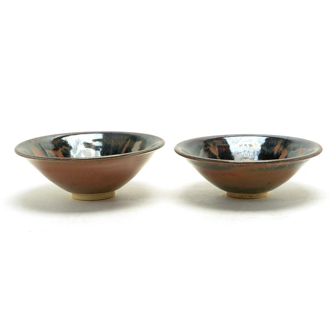 Pair Chinese Cizhou Russet Glazed And Splashed Bowls (1 of 2)