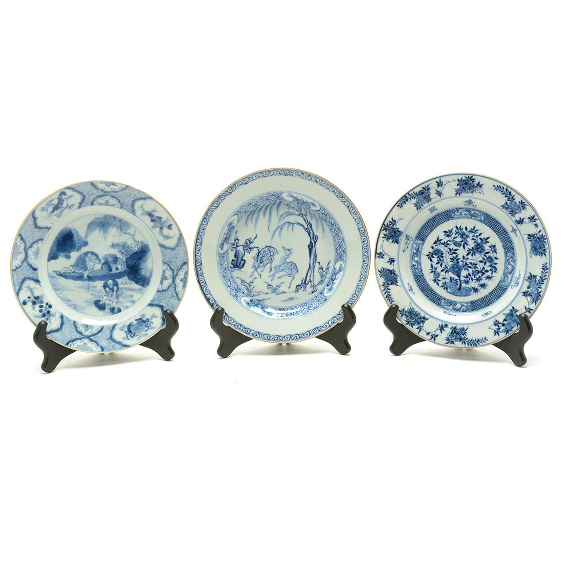 Three Chinese Export Blue and White Plates (1 of 2)