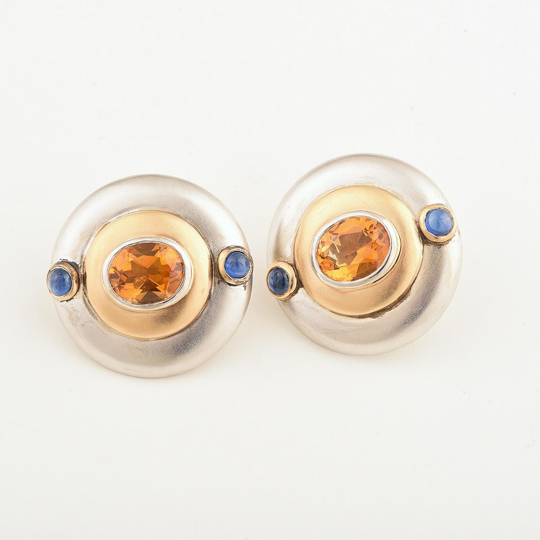 Pair of Citrine, Sapphire, 14k Gold Earrings. (1 of 1)