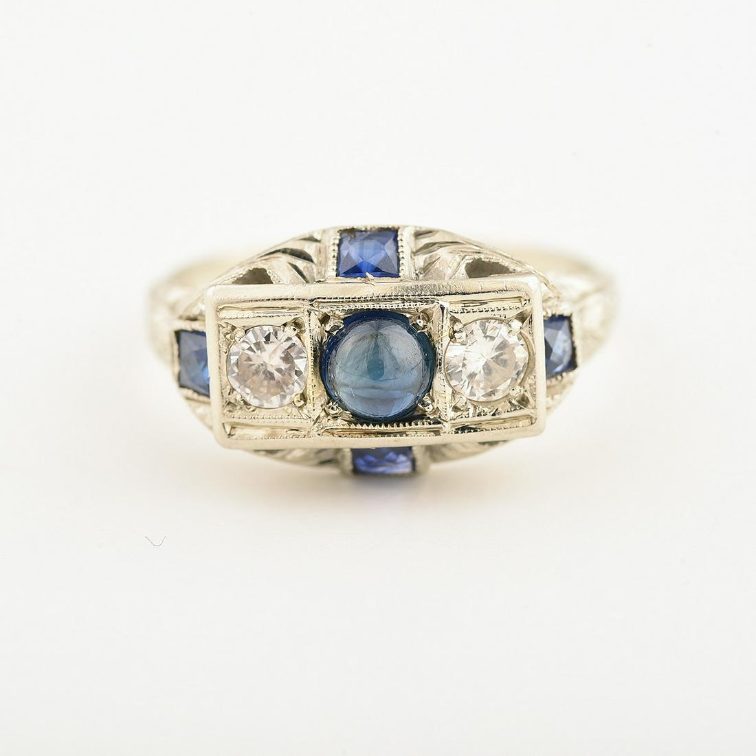 Art Deco Sapphire, Diamond, 18k White Gold Ring. (1 of 1)