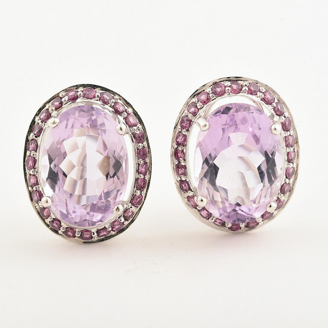 Pair of Amethyst, 18k White Gold Earrings. (1 of 1)