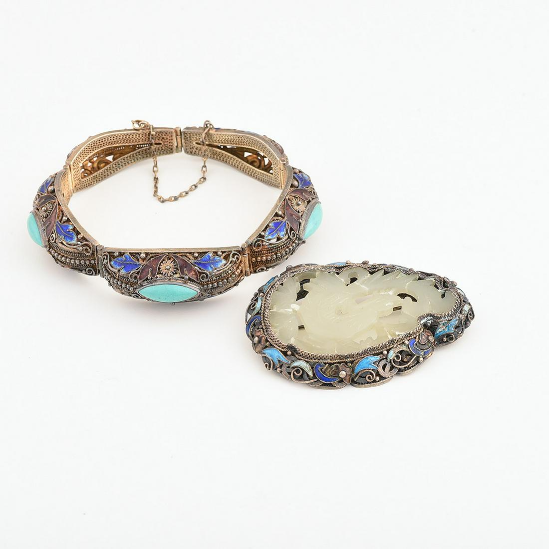 Chinese Multi-Stone, Enamel, Silver Jewelry Suite. (1 of 1)