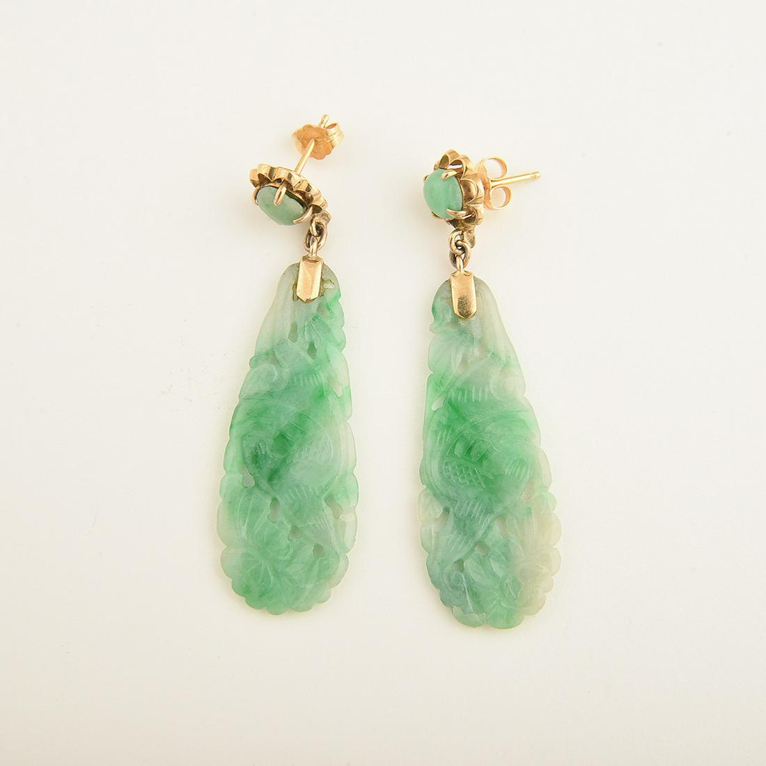 Pair of Jadeite Jade, 14k Yellow Gold Drop Earrings. (1 of 1)