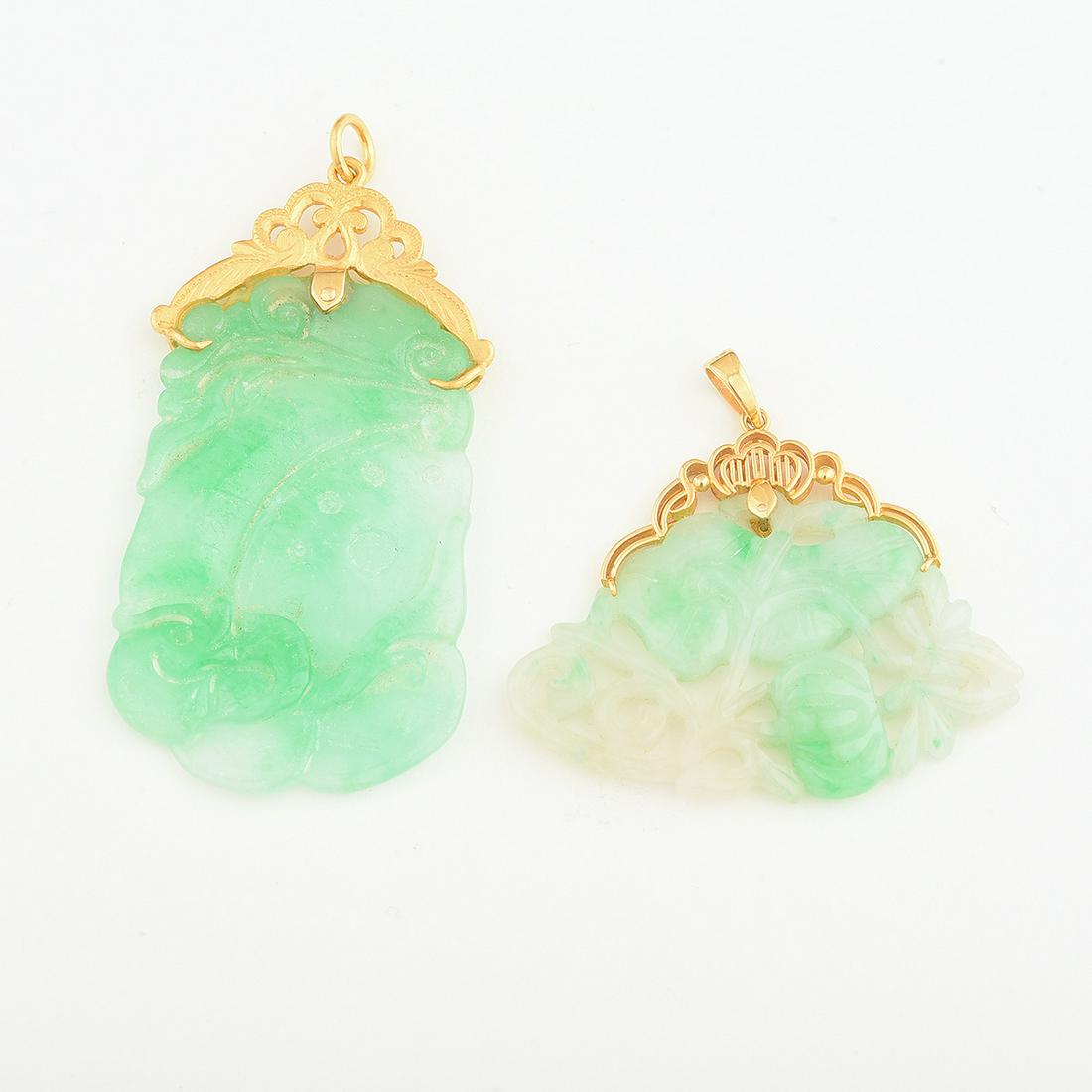 Collection of Two Jade, 18k Yellow Gold Pendants. (1 of 1)