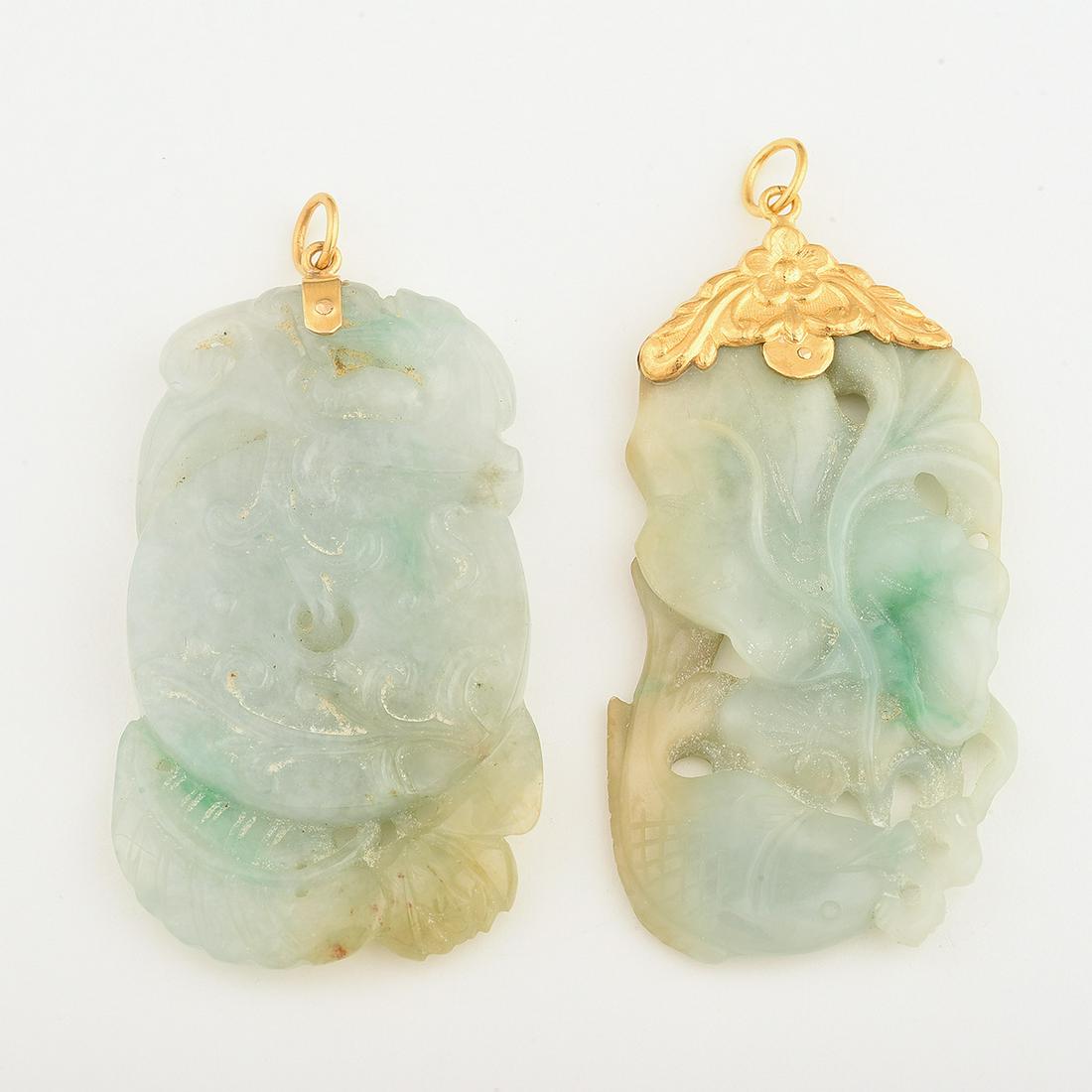 Collection of Two Jade, 20k Yellow Gold Pendants. (1 of 1)