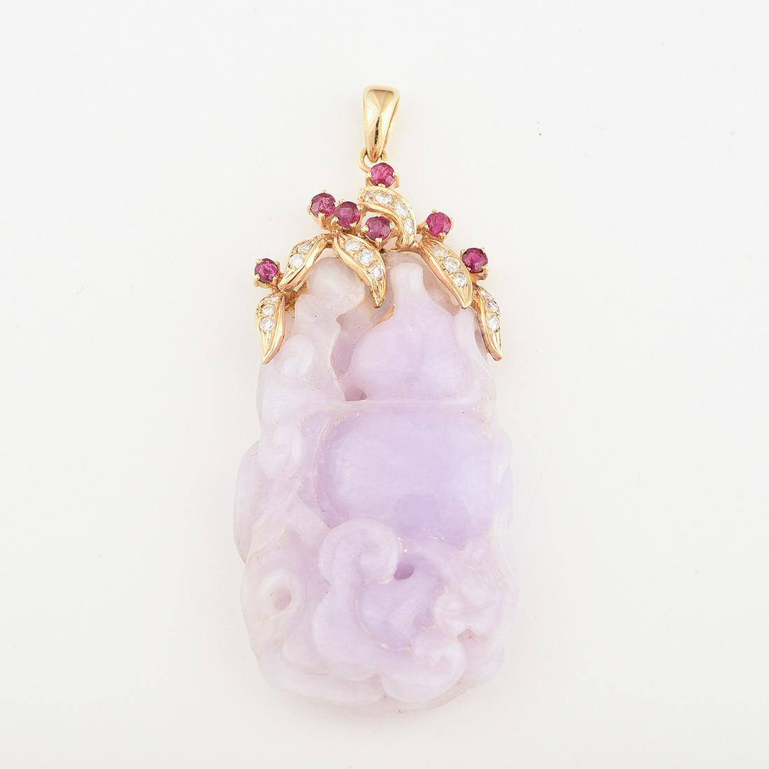 Lavender Jade, Ruby, Diamond, 14k Yellow Gold Pendant. (1 of 1)