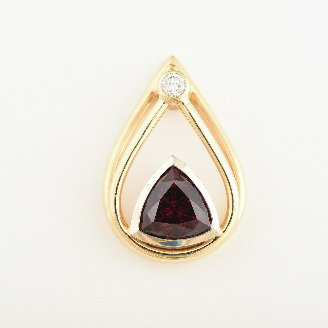Garnet, Diamond, 14k Yellow Gold Pendant. (1 of 1)